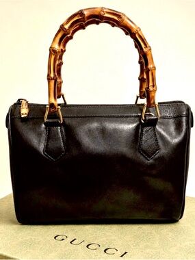 Gucci Black Leather Satchel with Bamboo Handles